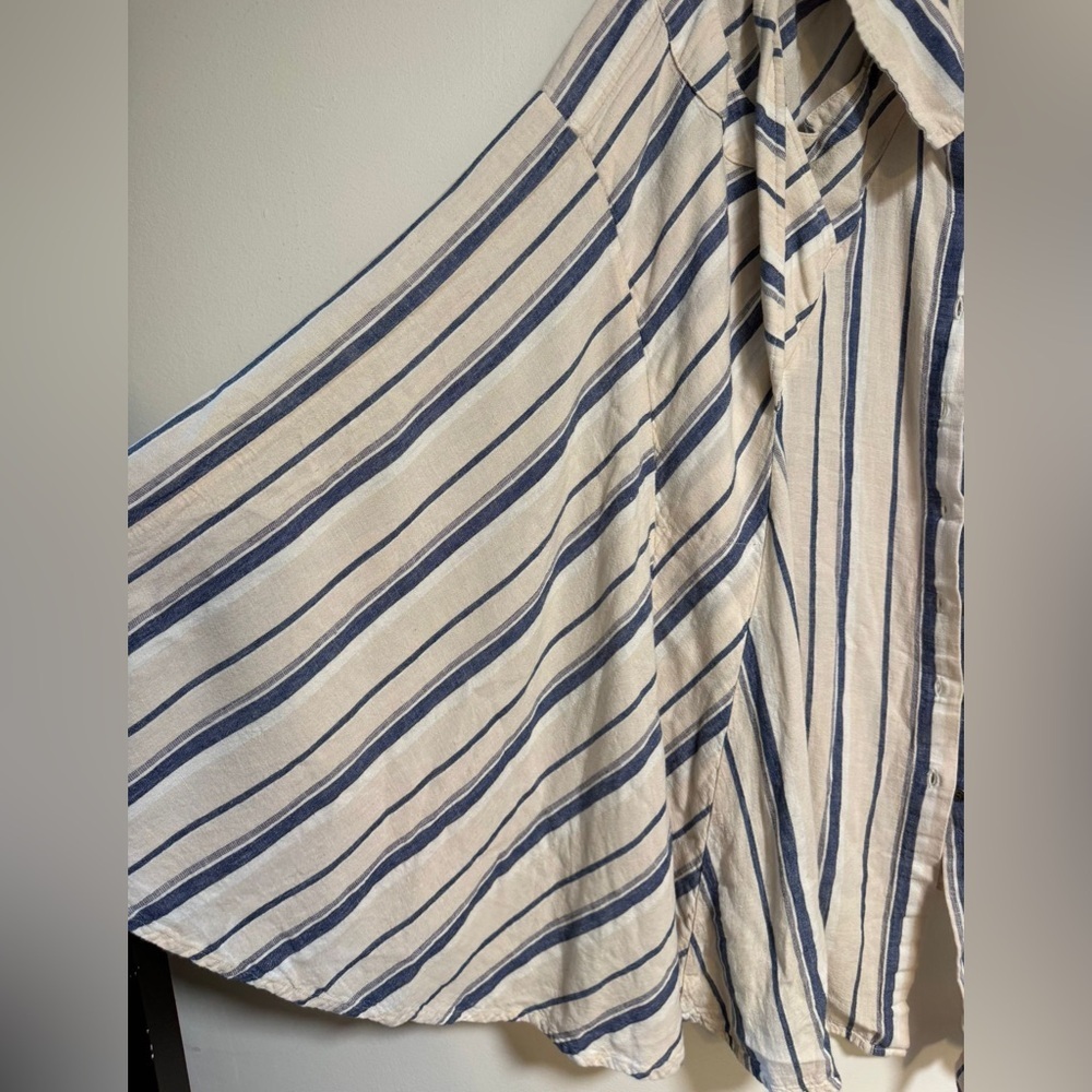 Free People Striped Button-Front Tunic Dress in Cream and Blue - Picture 6 of 11